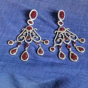 Naori Large Red Chrystal Chandelier Earrings.